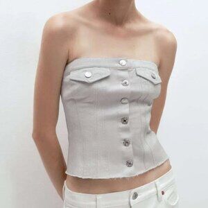 ZARA SILVER DENIM CORSET TOP